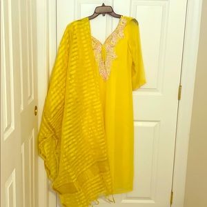 Yellow kurta with churidar